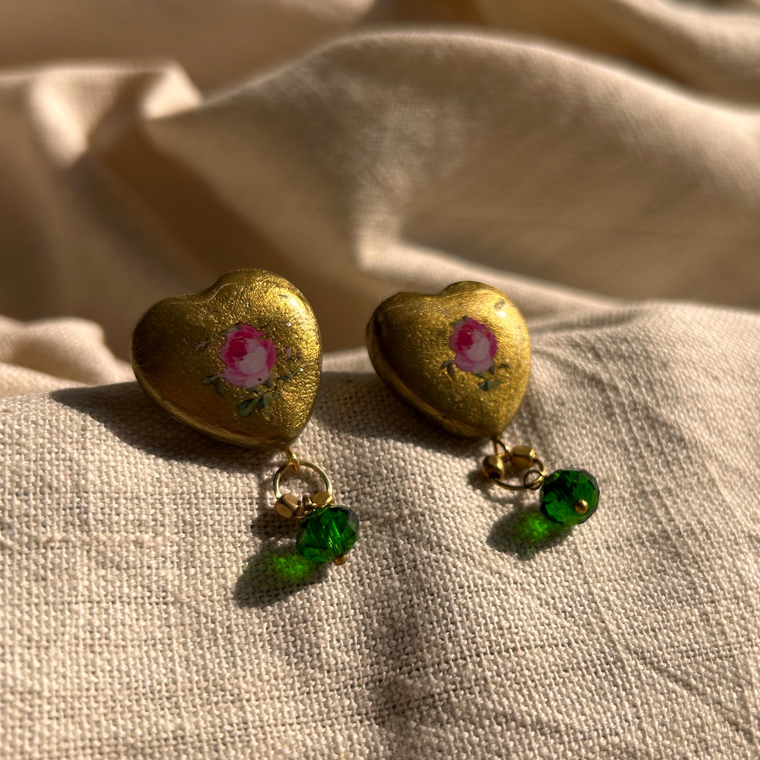 Jette Emerald Heart Earrings - Heidi Kjeldsen